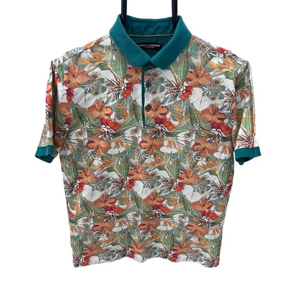 D&G Dolce & Gabbana Tropical Bird of Paradise Floral Polo Shirt
